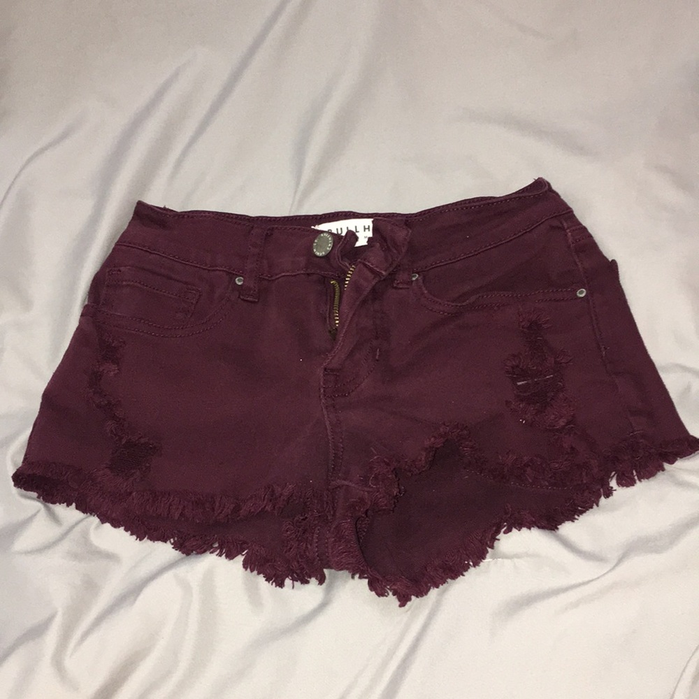 maroon jean shorts